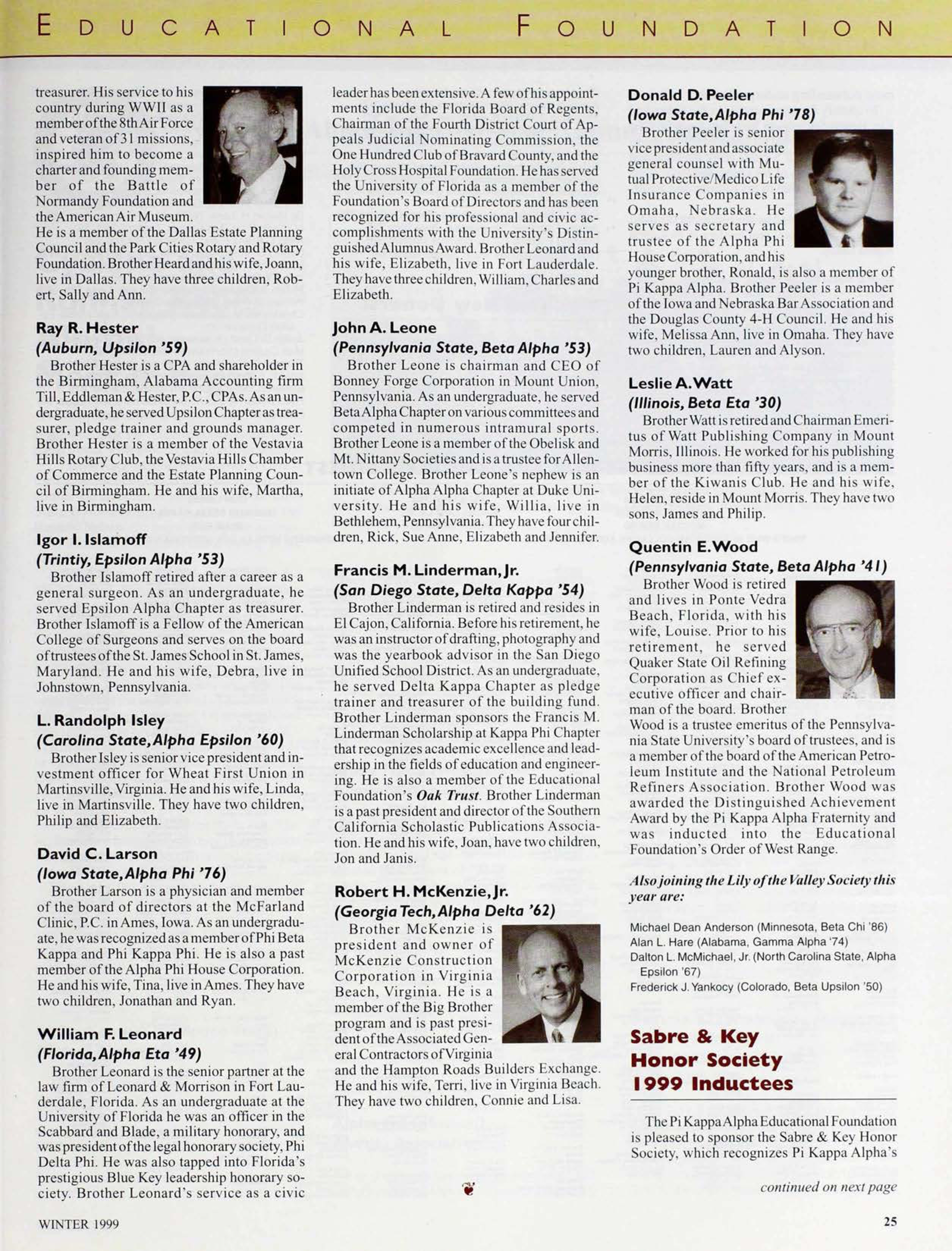 Sabre & Key Honor Society 1999 Inductees